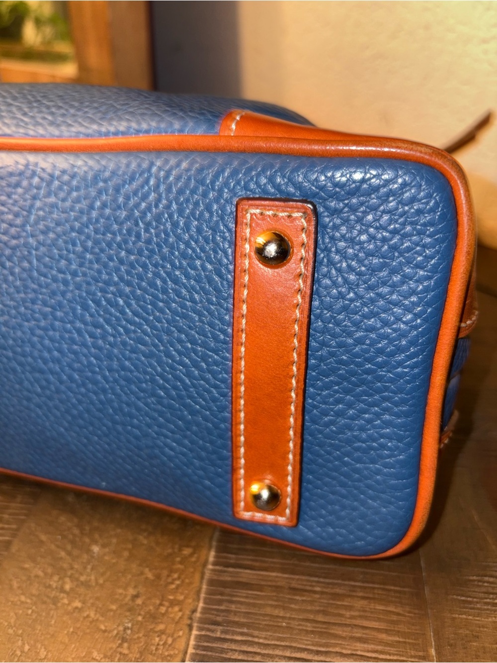 Dooney & Bourke Pebbled Leather Hobo Shoulder Bag – Blue with British Tan Trim - Picture 7 of 13